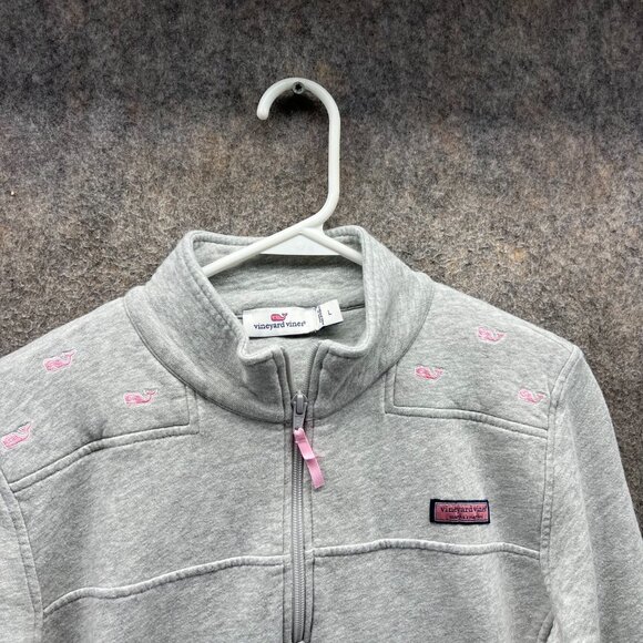 Vineyard Vines Sweater Women Large Gray Quarter Zip Fleece Whale Pullover Shep - Picture 10 of 12